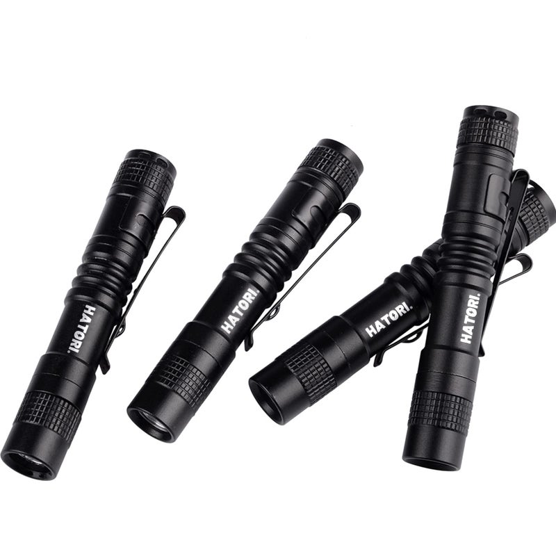 HATORI LED Mini Flashlight, Bright Small Handheld Pocket Flashlights Tactical High Lumens Pen Light for Camping, Outdoor, Emergency, 4 Pack(3.55Inch) - Image 1